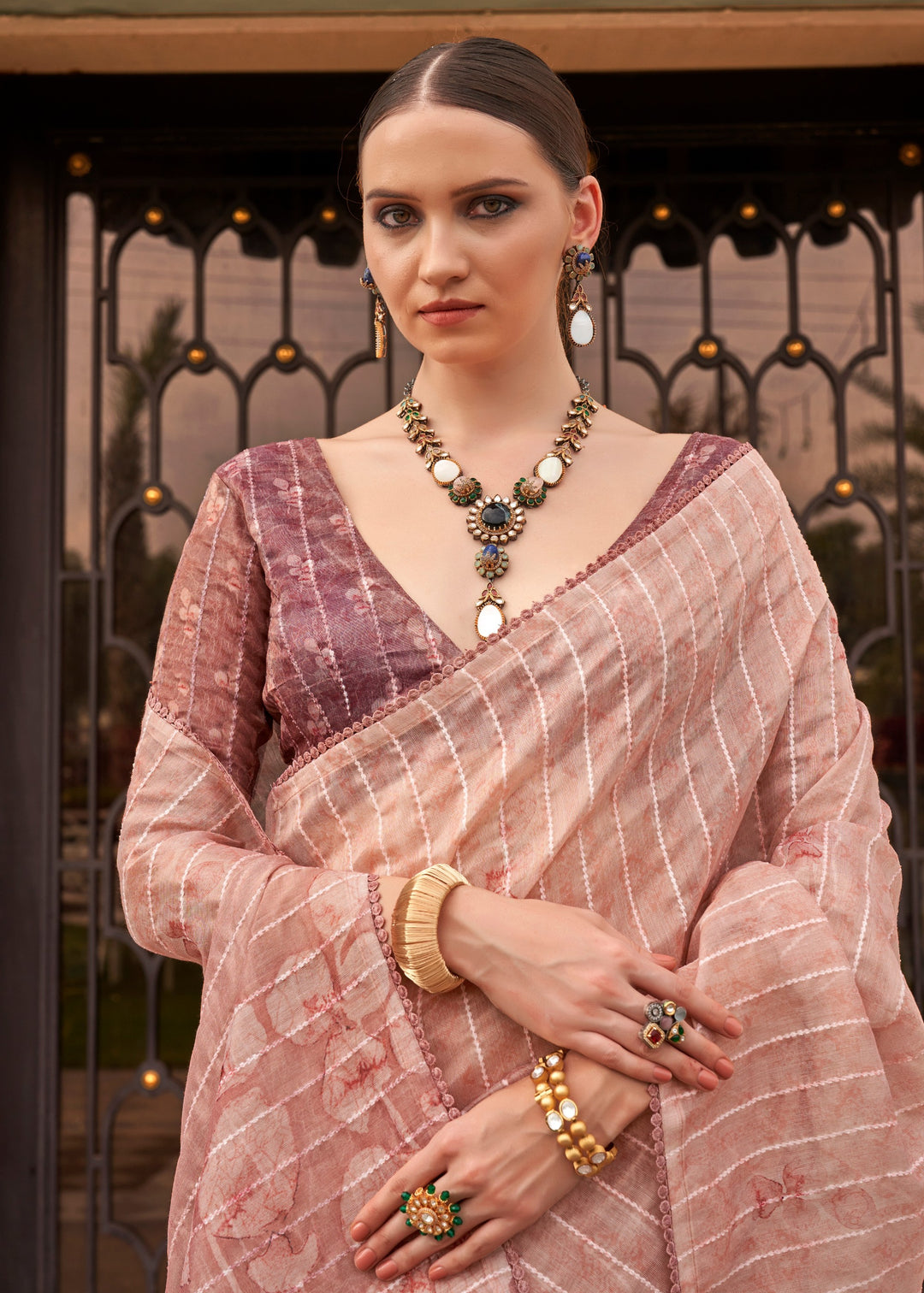 Buy MySilkLove Light Pink Tissue Silk Saree Online