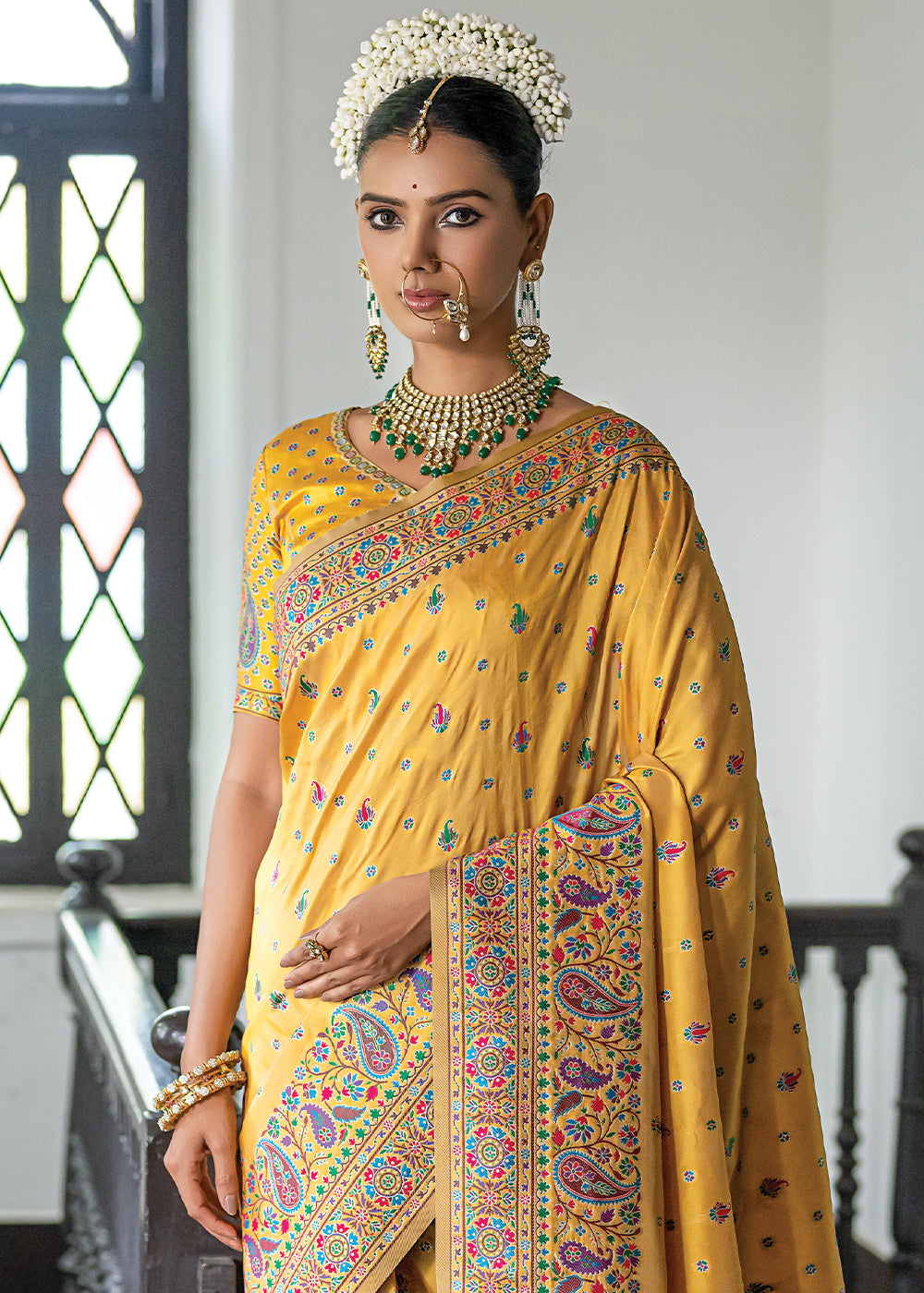 Buy MySilkLove Zest Yellow Kashmiri Handloom Woven Silk Saree Online