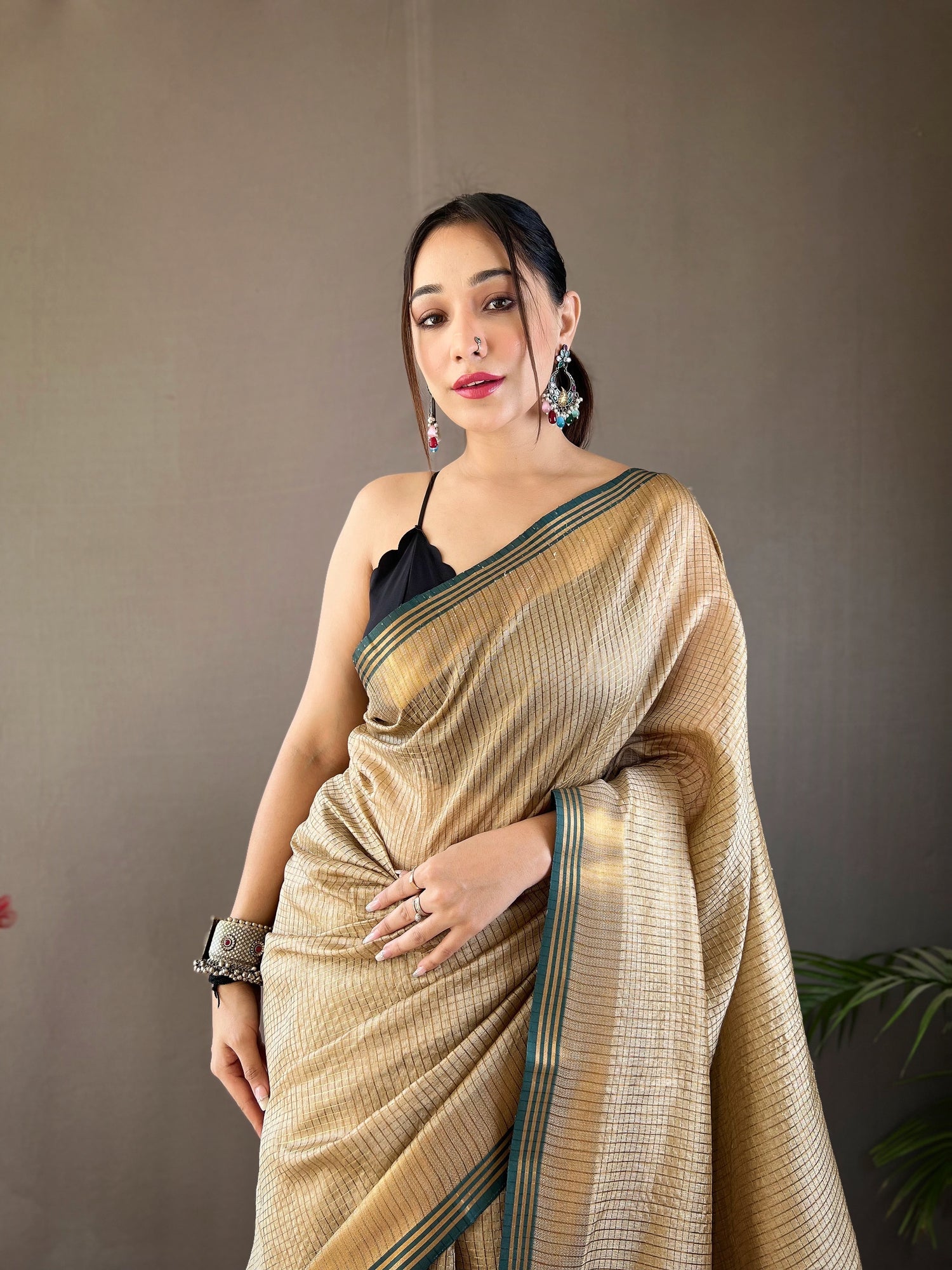 Buy MySilkLove Domino Cream Organza Woven Saree Online