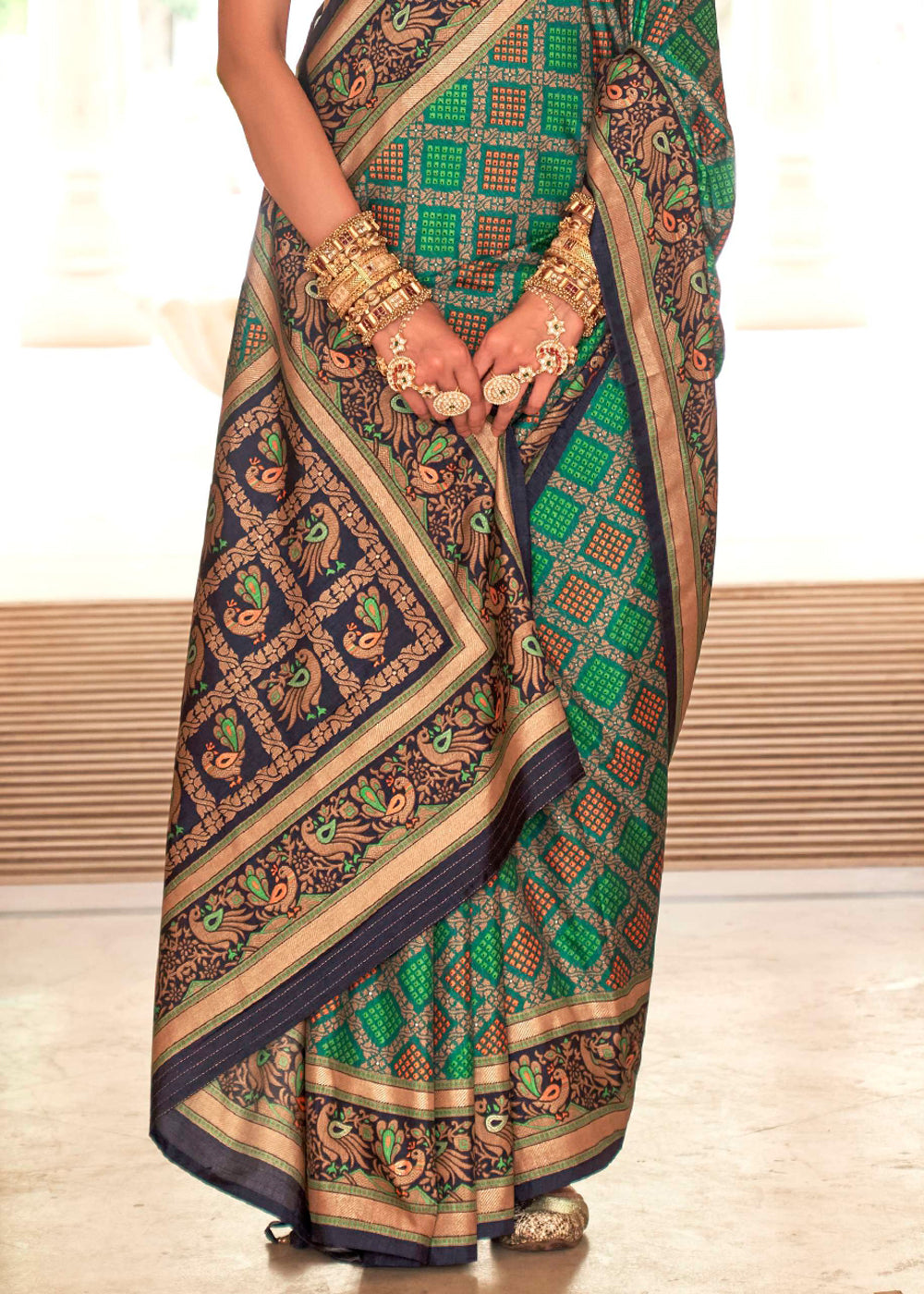 Buy MySilkLove Watercourse Green Printed Soft Silk Saree Online