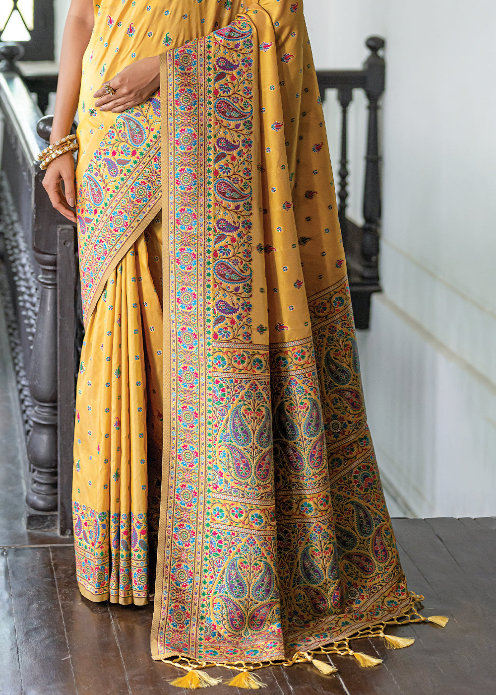 Buy MySilkLove Zest Yellow Kashmiri Handloom Woven Silk Saree Online