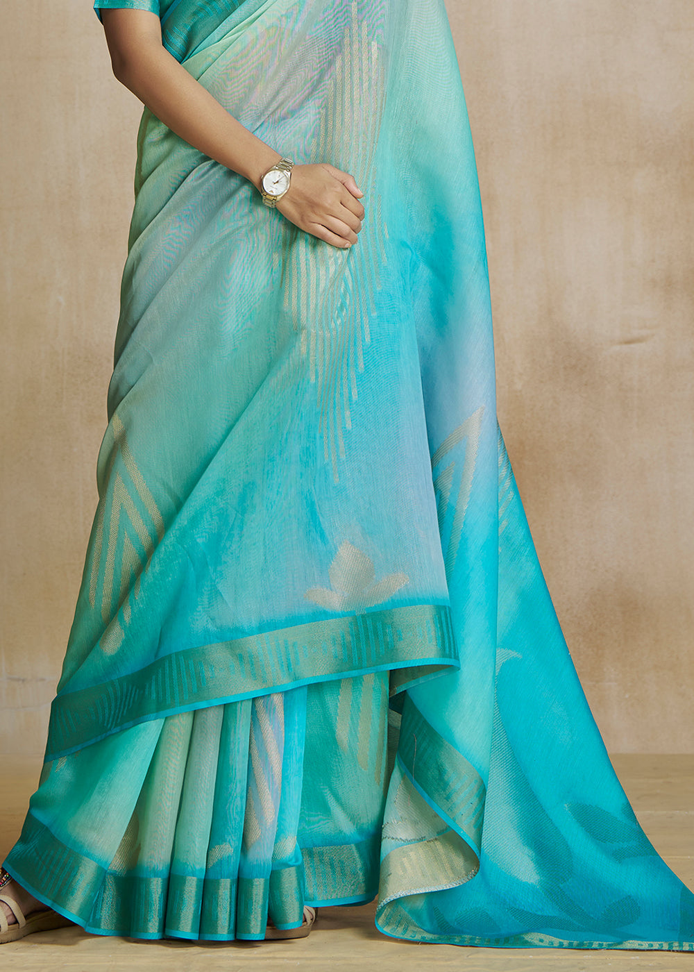 Buy MySilkLove Water Blue Tissue Woven Soft Silk Saree Online