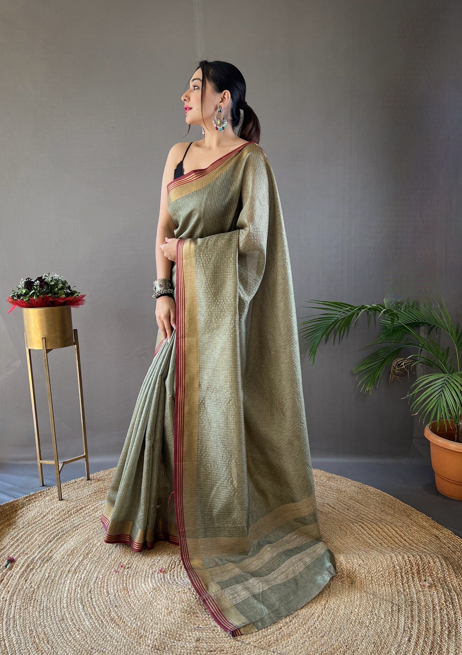 MySilkLove Clay Creek Green Organza Woven Saree