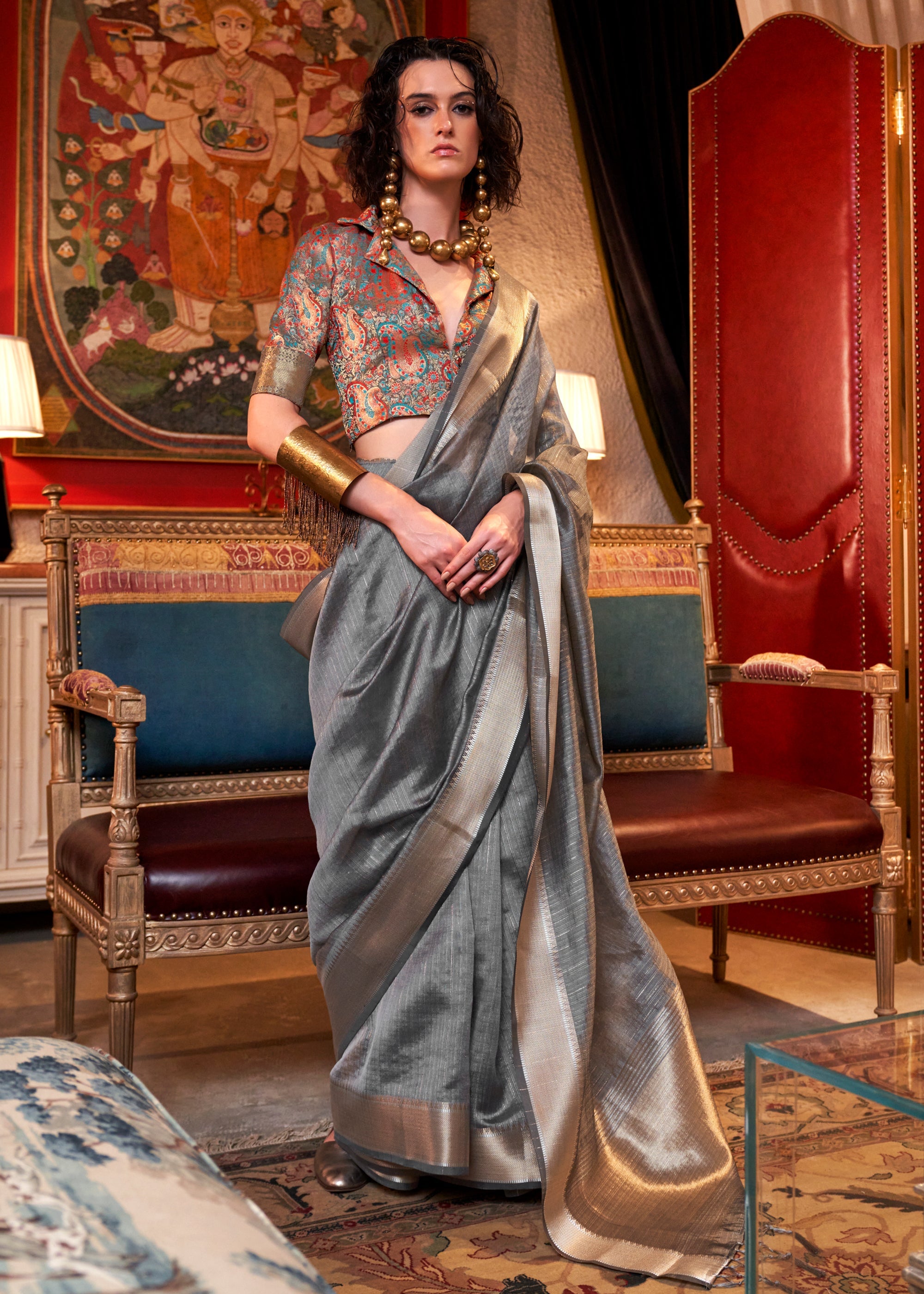 Buy MySilkLove Old Grey Chiffon Silk Saree Online