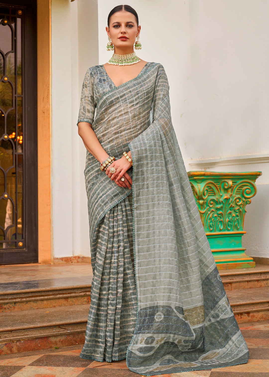 Buy MySilkLove Dawn Grey Tissue Silk Saree Online