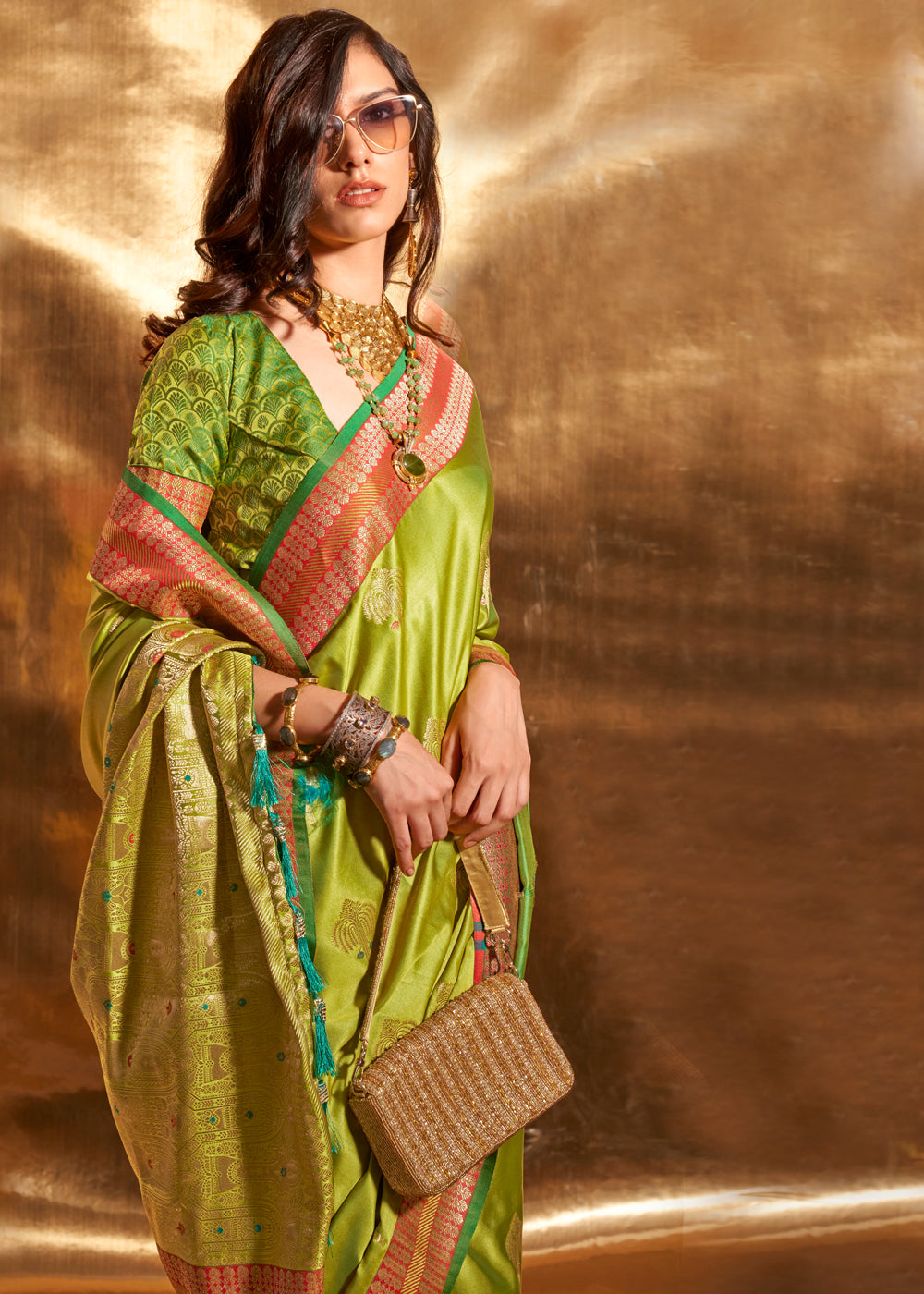 MySilkLove Earls Green Woven Banarasi Satin Silk Saree