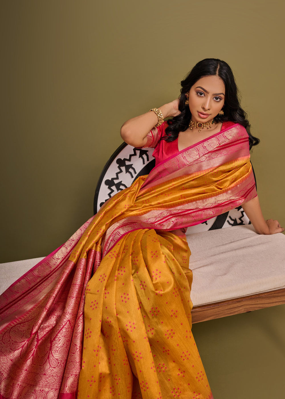 MySilkLove Ochre Yellow Woven Banarasi Soft Silk Saree
