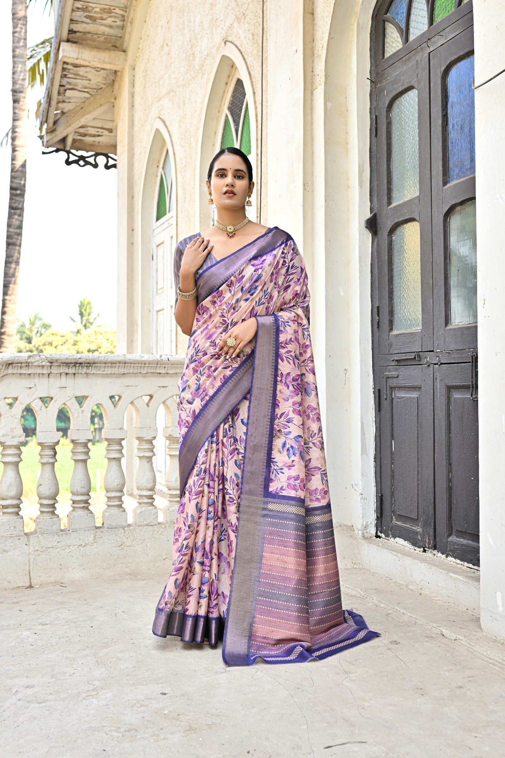 Buy MySilkLove Lilac Luster Purple Tussar Printed Silk Saree Online