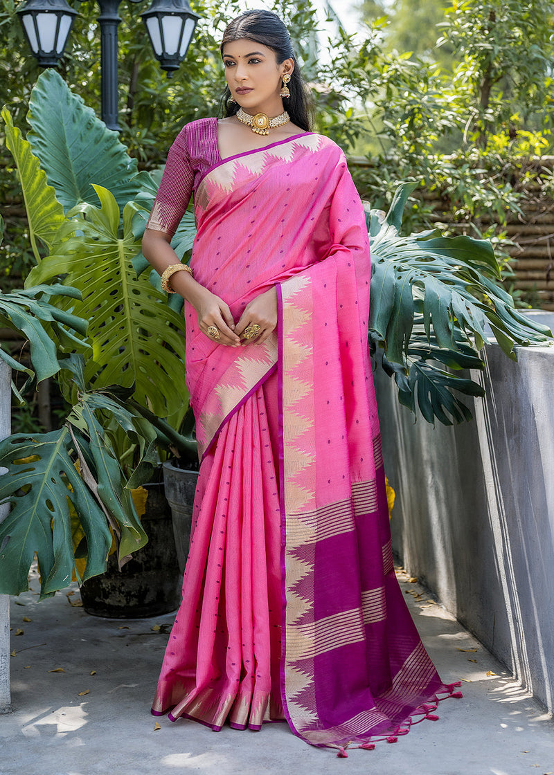 Deep Blush Pink Banarasi Tissue Woven Silk Saree – MySilkLove