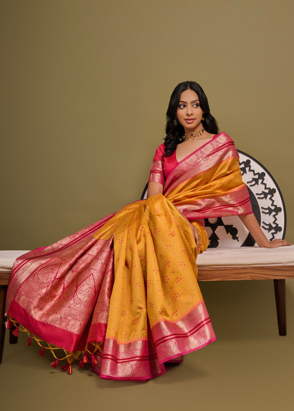 Buy MySilkLove Ochre Yellow Woven Banarasi Soft Silk Saree Online