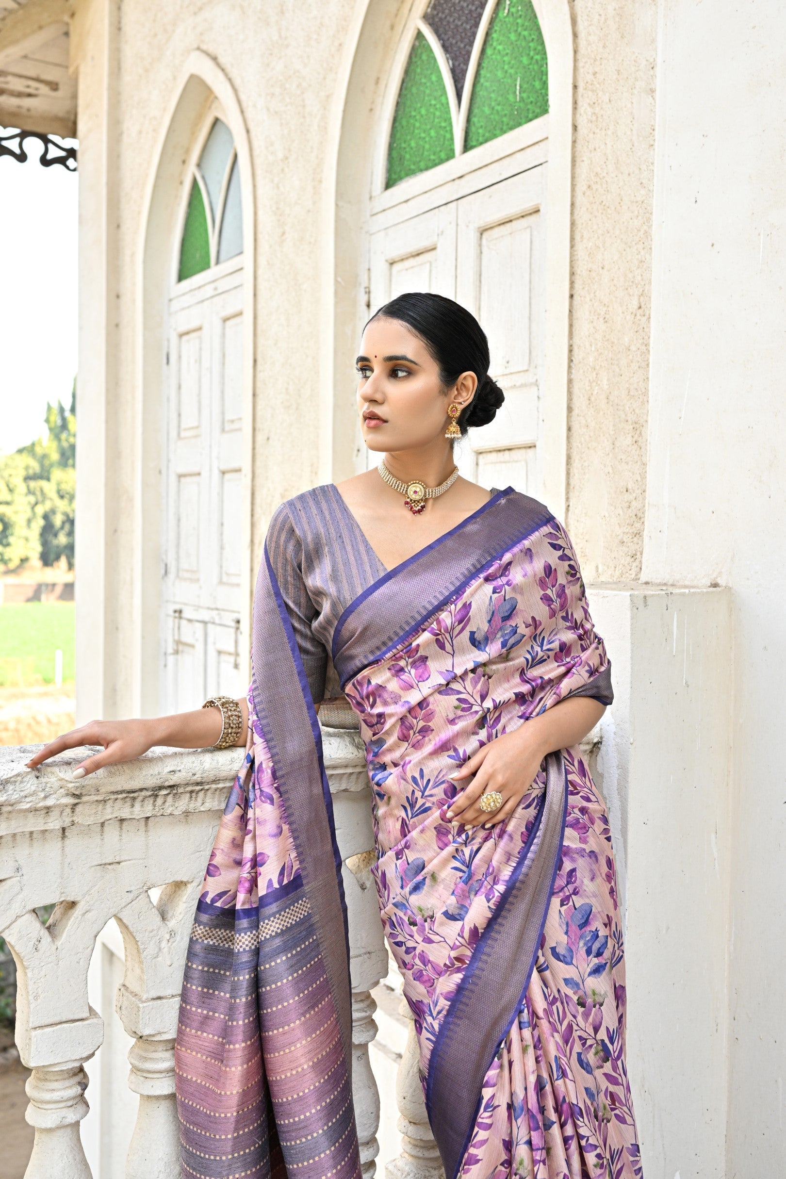 Buy MySilkLove Lilac Luster Purple Tussar Printed Silk Saree Online