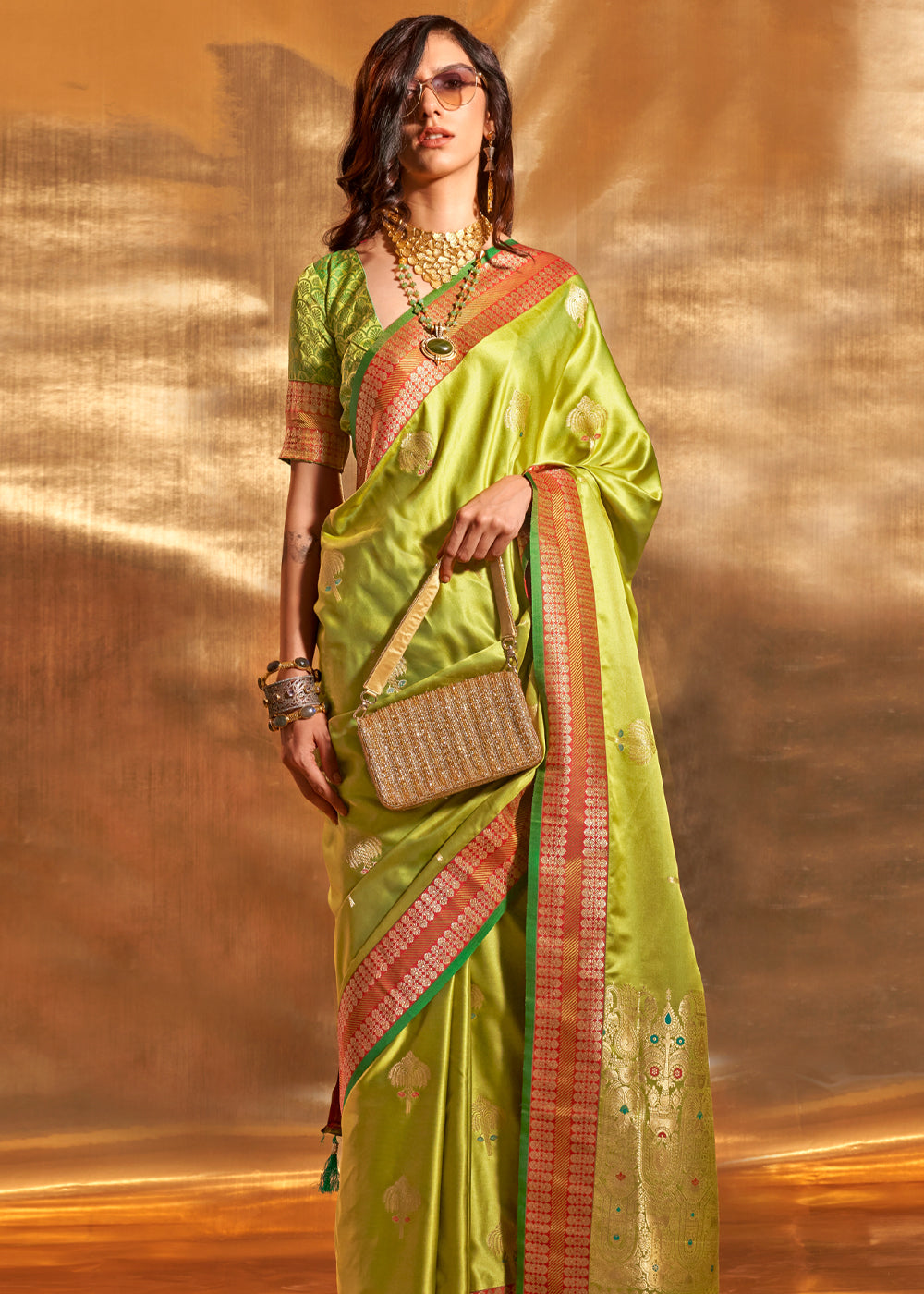 Buy MySilkLove Earls Green Woven Banarasi Satin Silk Saree Online