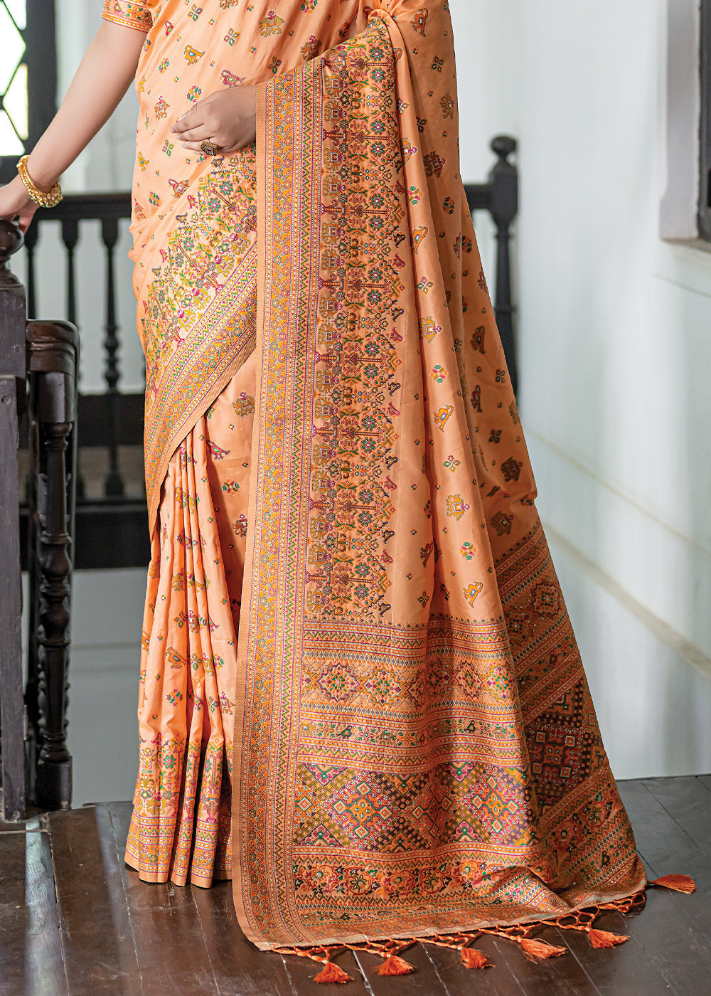 Buy MySilkLove Neon Orange Kashmiri Handloom Woven Silk Saree Online