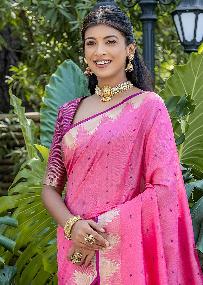 Blush Pink Woven Banarasi Silk Saree – MySilkLove