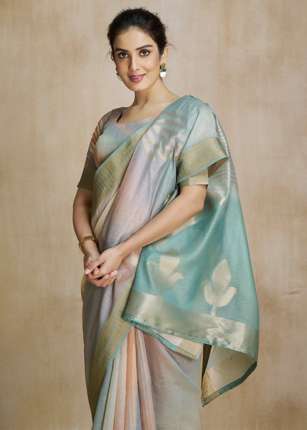 Buy MySilkLove Locust Green and Grey Tissue Woven Soft Silk Saree Online