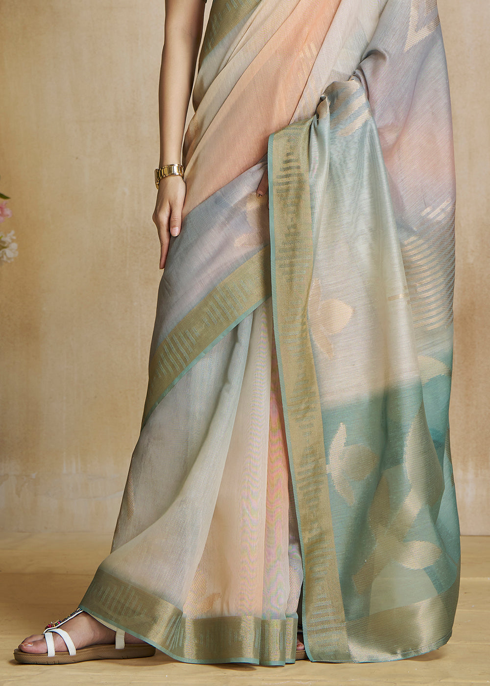 Buy MySilkLove Locust Green and Grey Tissue Woven Soft Silk Saree Online