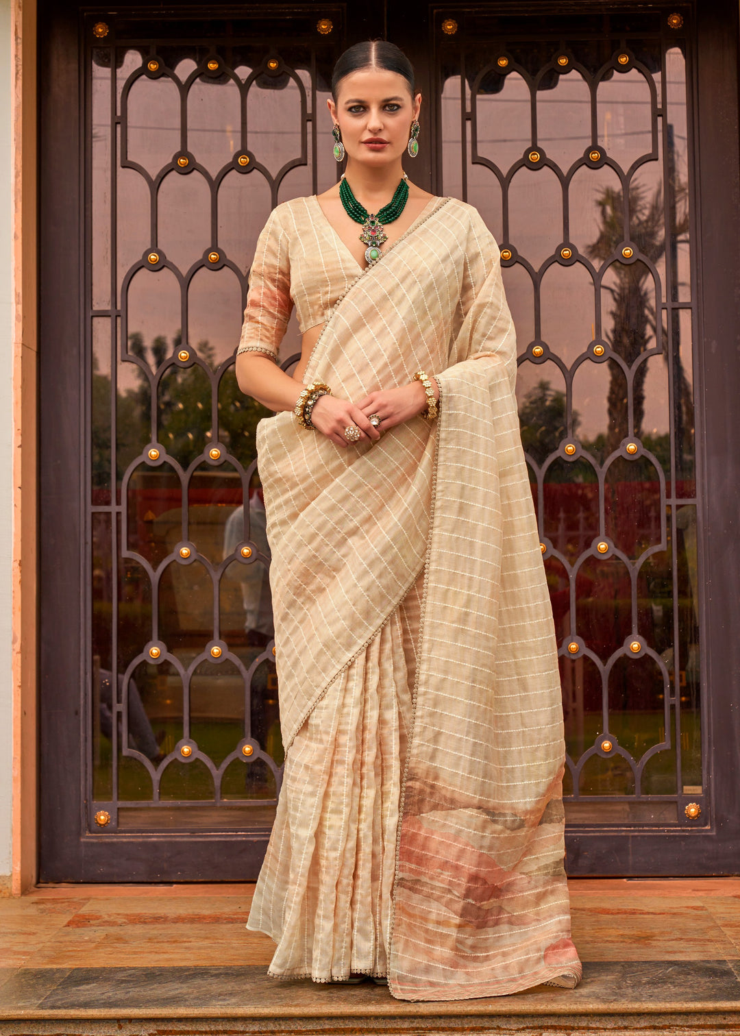 Buy MySilkLove Pancho Cream Tissue Silk Saree Online