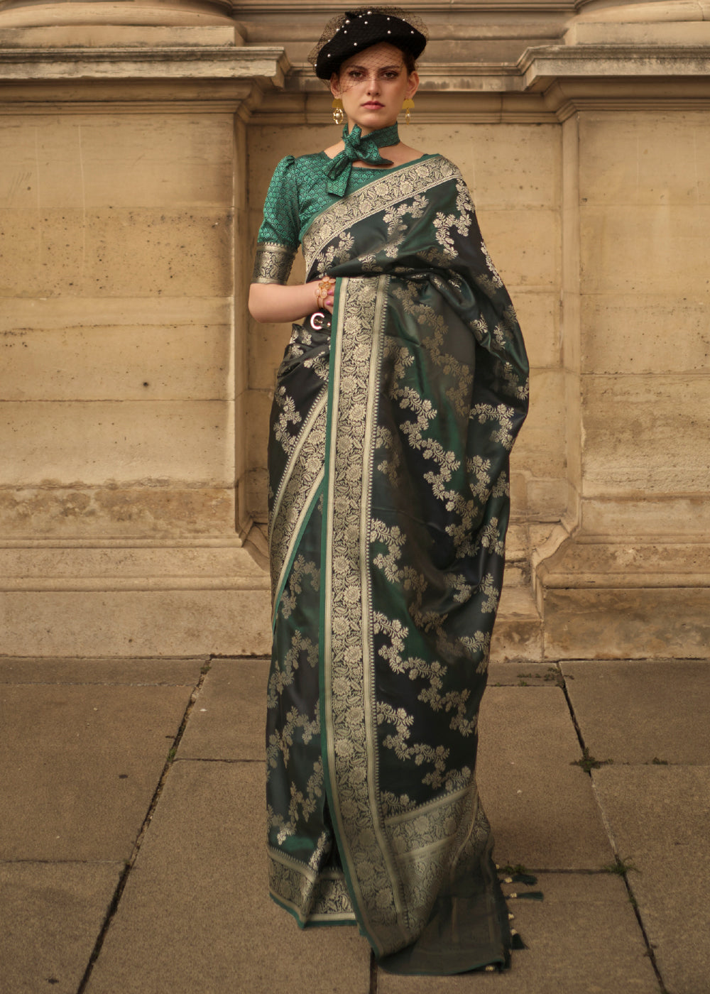 MySilkLove Lunar Green Banarasi Handloom Rangkat Weaving Saree