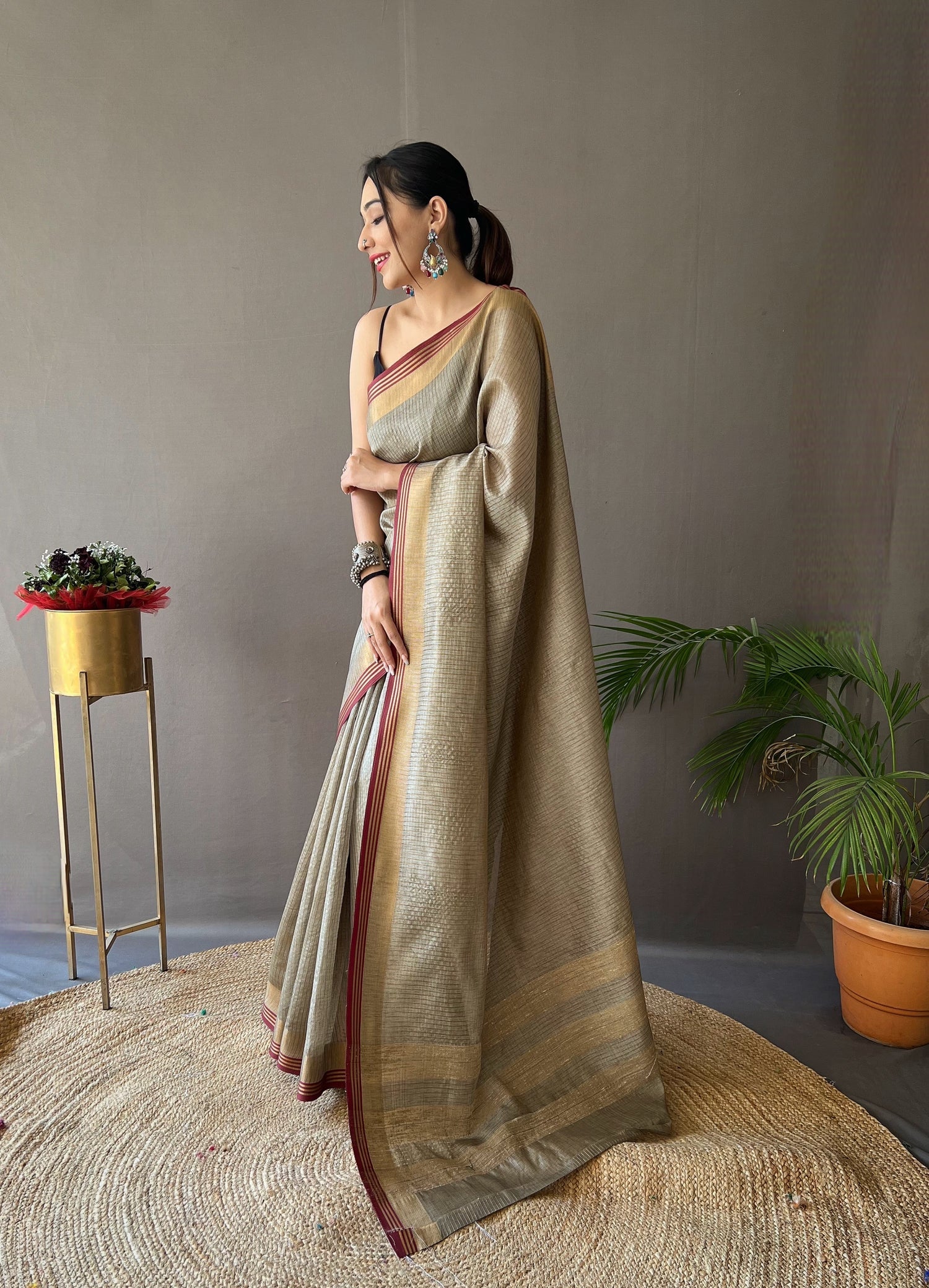 Buy MySilkLove Arrowtown Brown Organza Woven Saree Online