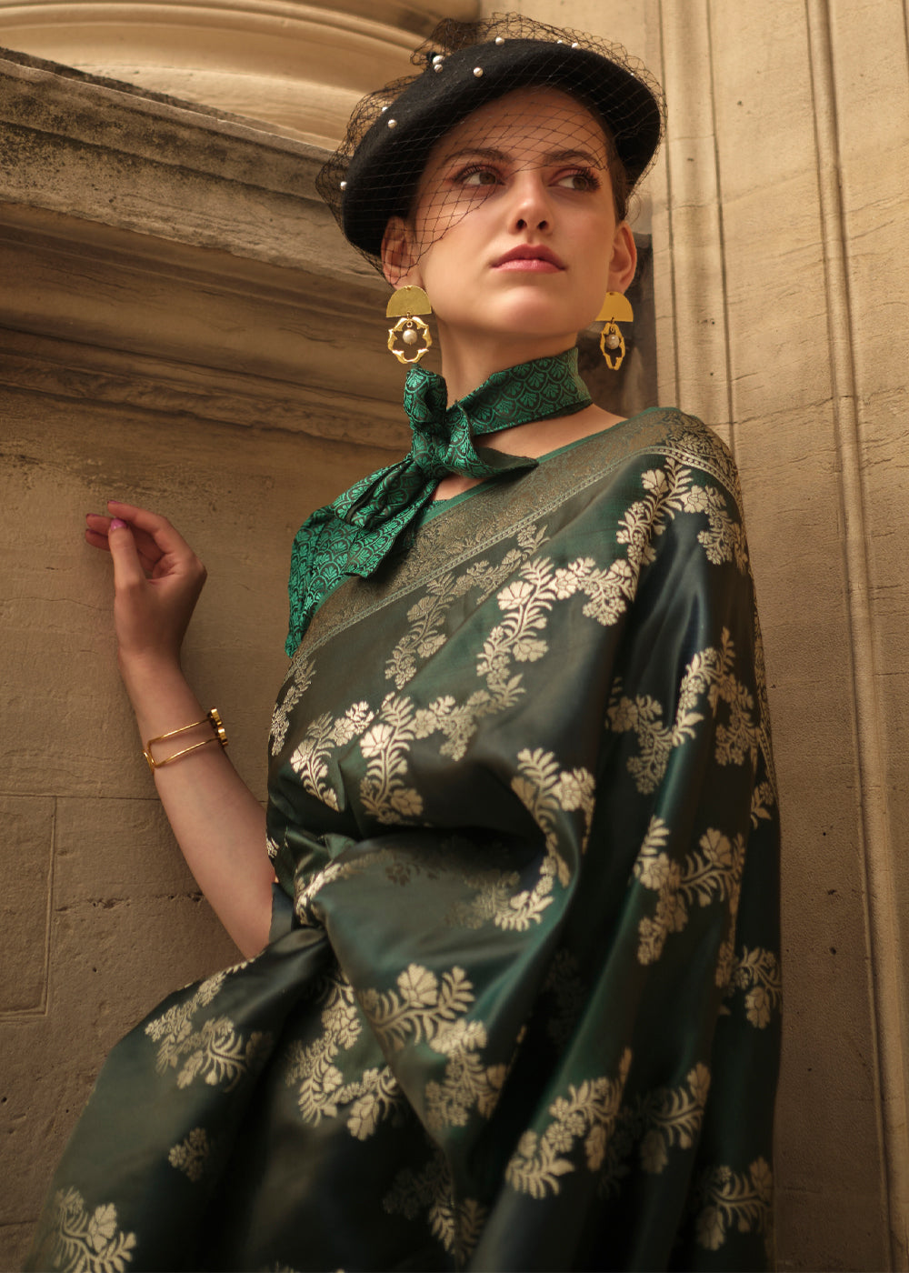 Buy MySilkLove Lunar Green Banarasi Handloom Rangkat Weaving Saree Online