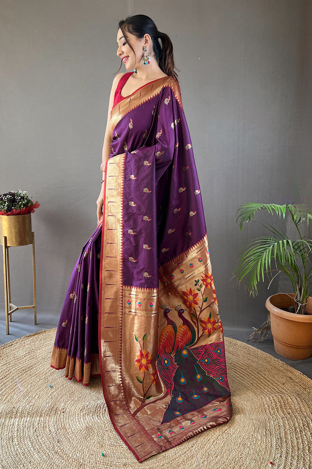 MySilkLove Eggplant Purple Zari Woven Paithani Saree