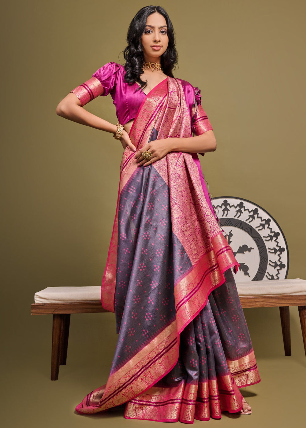 MySilkLove Falcon Purple Woven Banarasi Soft Silk Saree