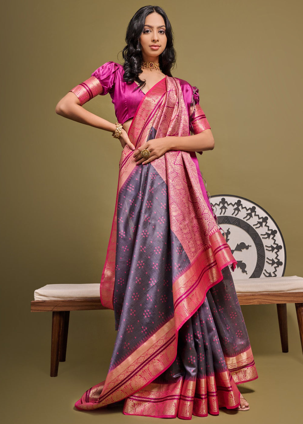 Buy MySilkLove Falcon Purple Woven Banarasi Soft Silk Saree Online