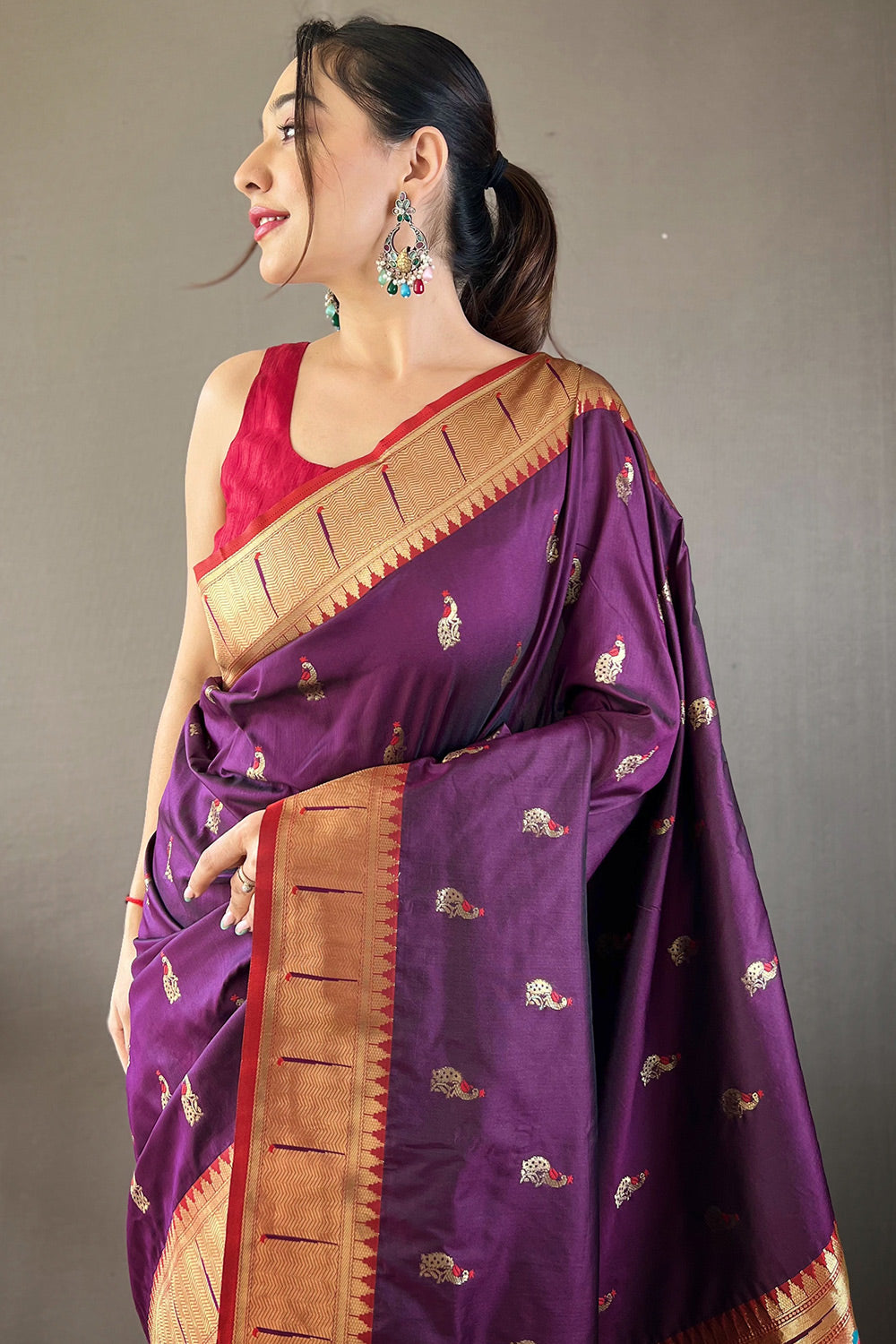 Buy MySilkLove Eggplant Purple Zari Woven Paithani Saree Online