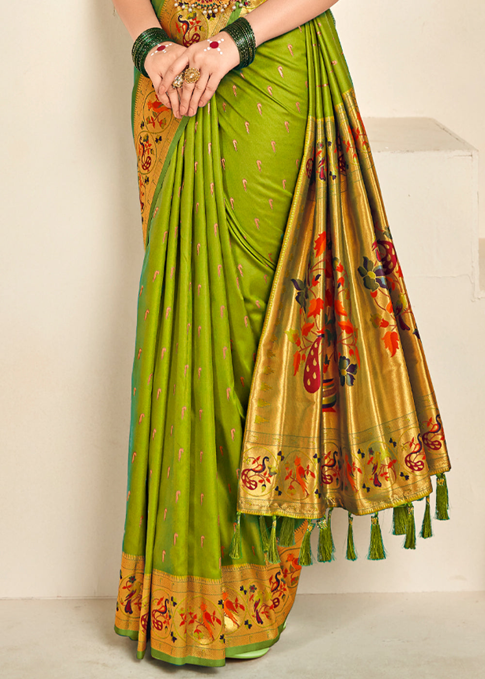 Buy MySilkLove Alpine Green Woven Paithani Silk Saree Online