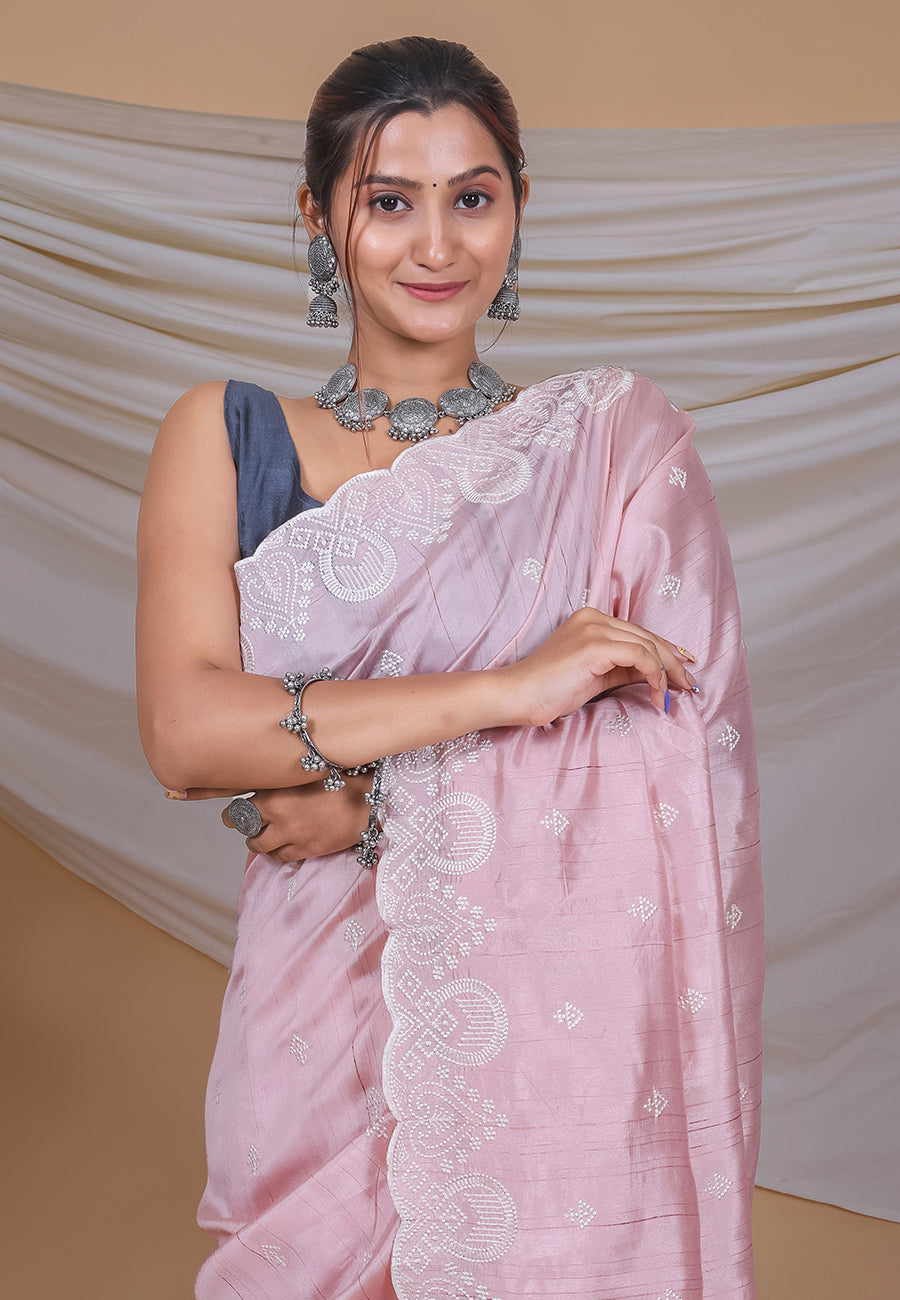 Buy MySilkLove Melanie Pink Tussar Silk Saree Online