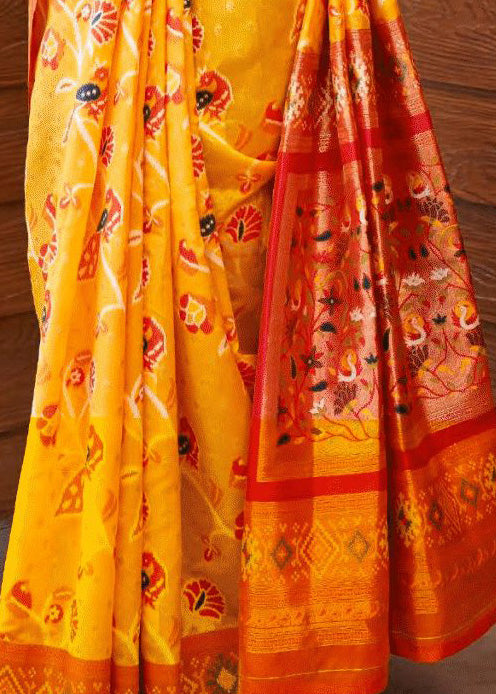 Buy MySilkLove Sun Yellow and Orange Woven Kanchipuram Saree Online