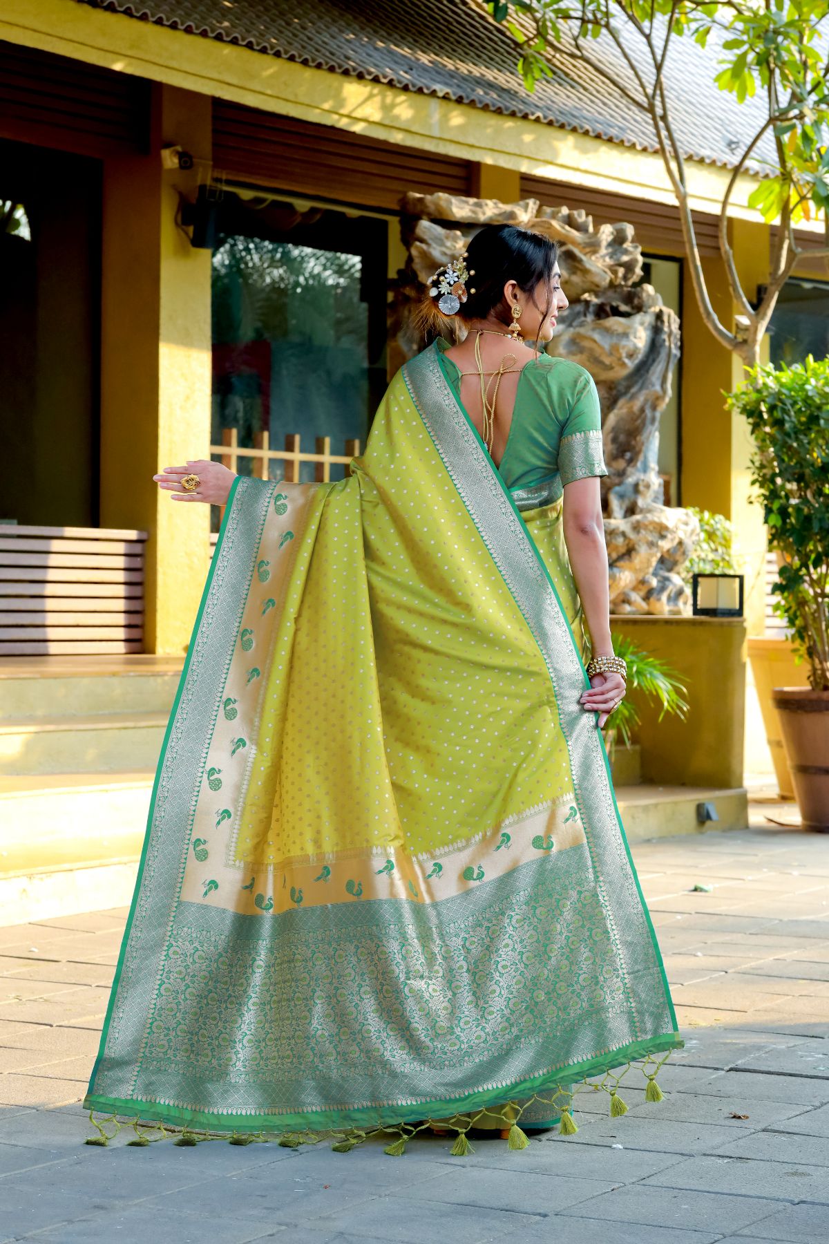 Buy MySilkLove Nature Green Banarasi Paithani Silk Saree Online