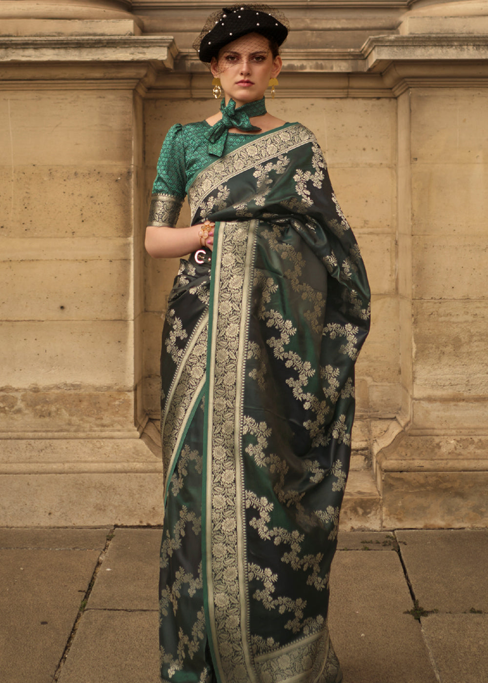 Buy MySilkLove Lunar Green Banarasi Handloom Rangkat Weaving Saree Online