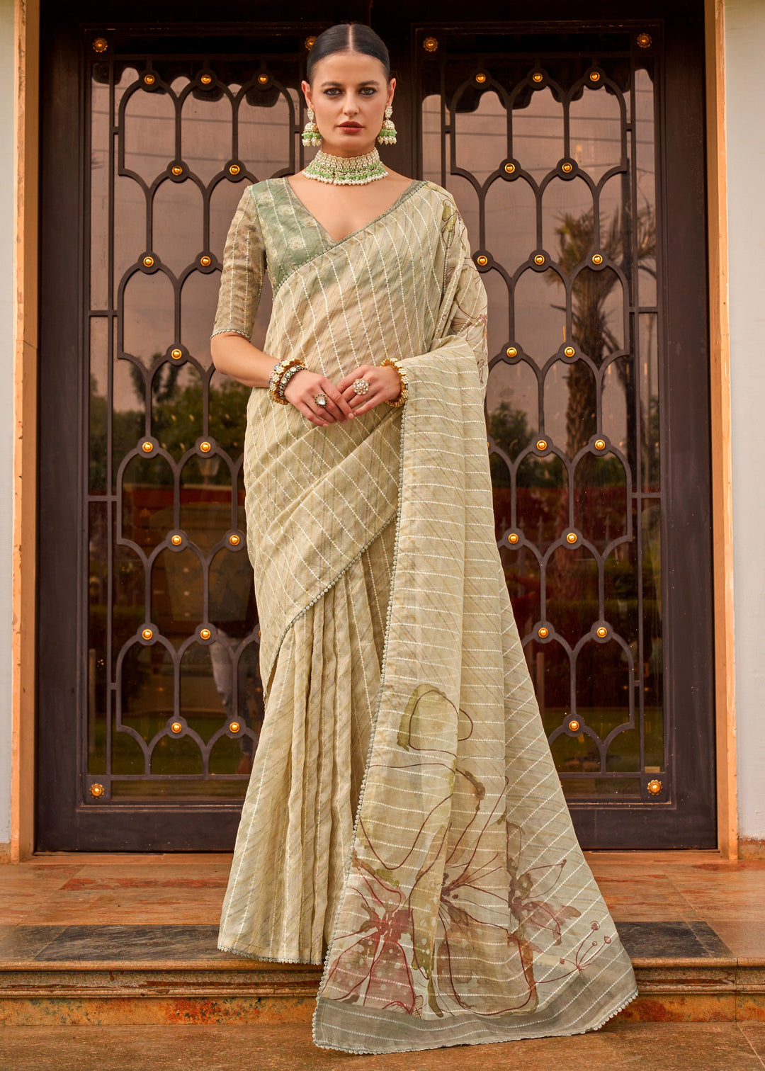 Buy MySilkLove Misty Moss Brown Tissue Silk Saree Online