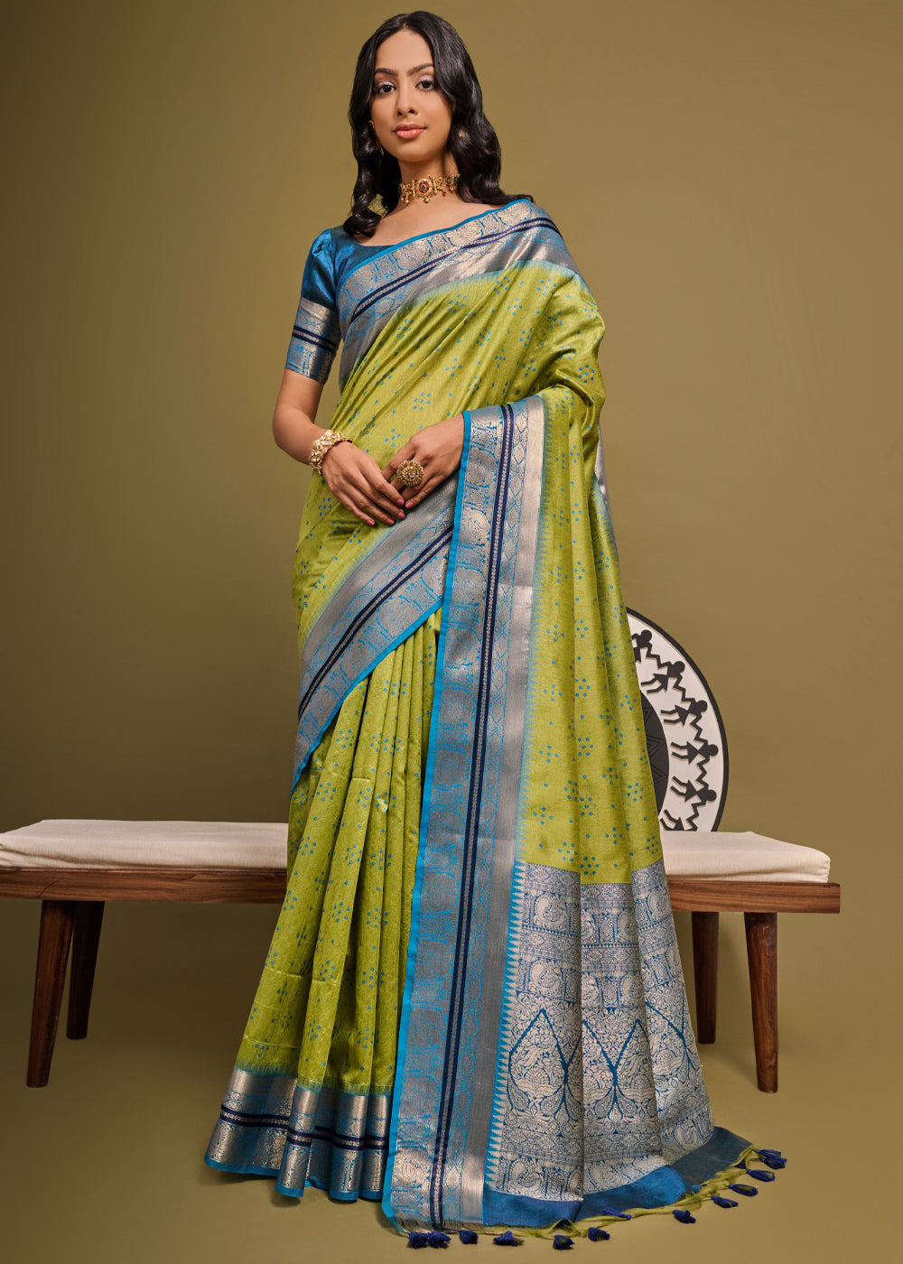 Buy MySilkLove Wasabi Green Woven Banarasi Soft Silk Saree Online