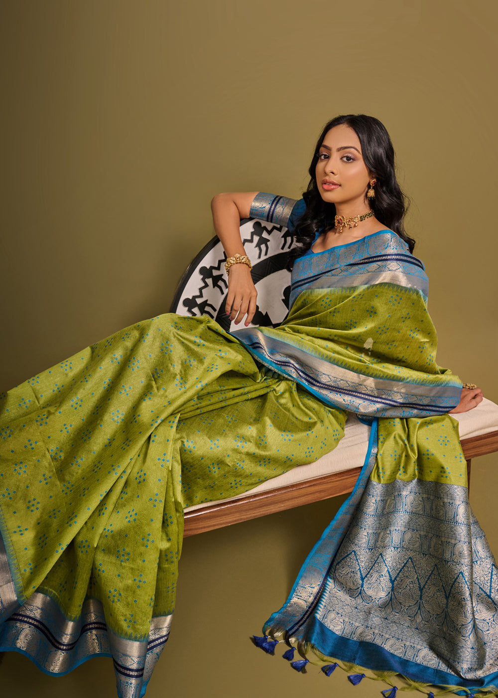 Buy MySilkLove Wasabi Green Woven Banarasi Soft Silk Saree Online