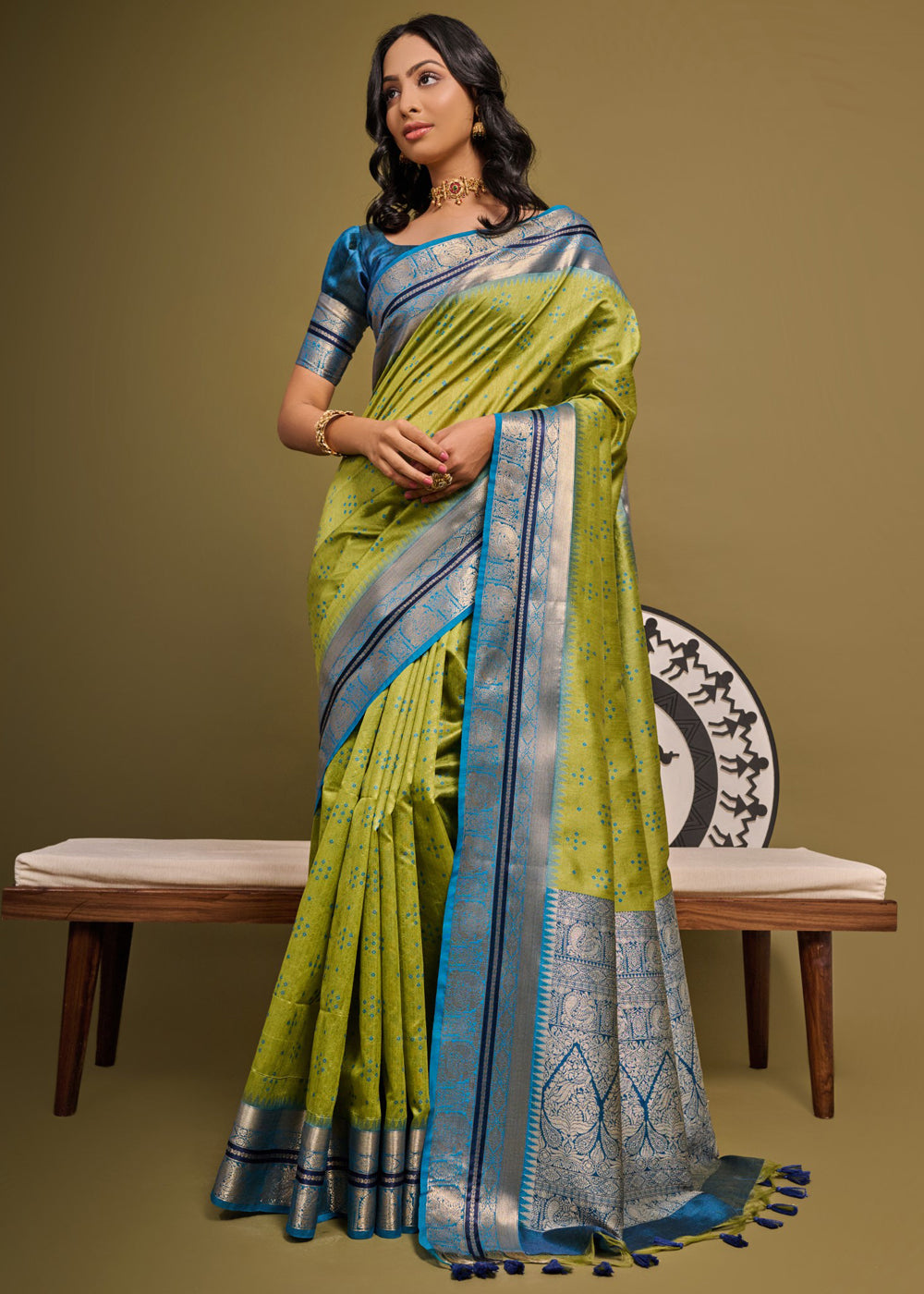 Buy MySilkLove Wasabi Green Woven Banarasi Soft Silk Saree Online