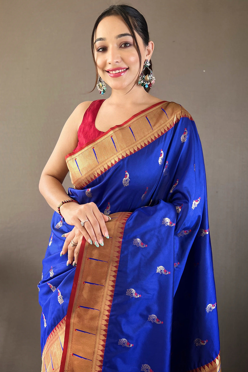 Buy MySilkLove Denim Blue Zari Woven Paithani Saree Online