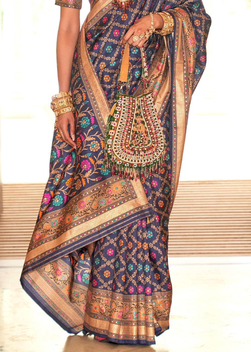 Buy MySilkLove Dolphin Blue Printed Soft Silk Saree Online