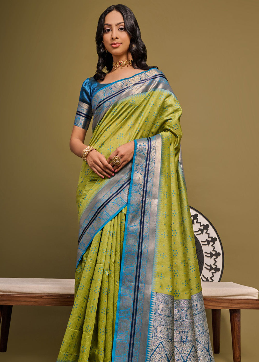 Buy MySilkLove Wasabi Green Woven Banarasi Soft Silk Saree Online