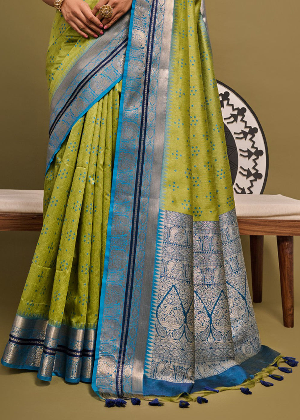 Buy MySilkLove Wasabi Green Woven Banarasi Soft Silk Saree Online