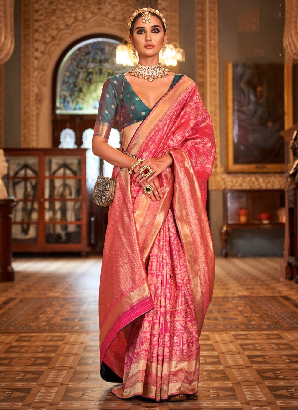 Buy MySilkLove Brick Pink Woven Patola Silk Saree Online