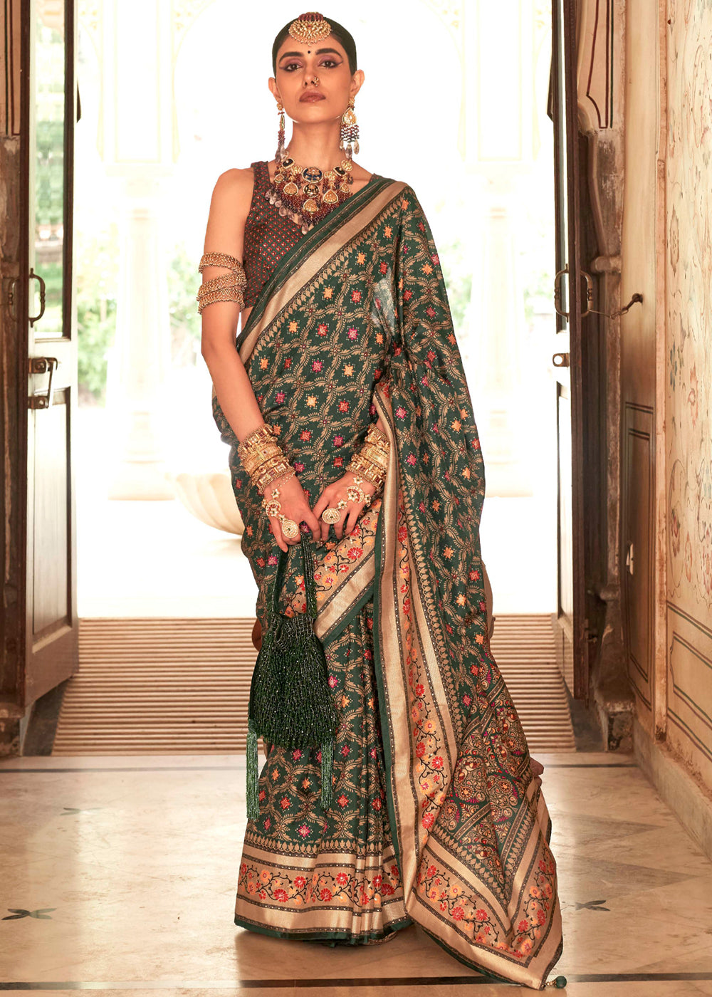 Buy MySilkLove Cabbage Pont Green Printed Soft Silk Saree Online