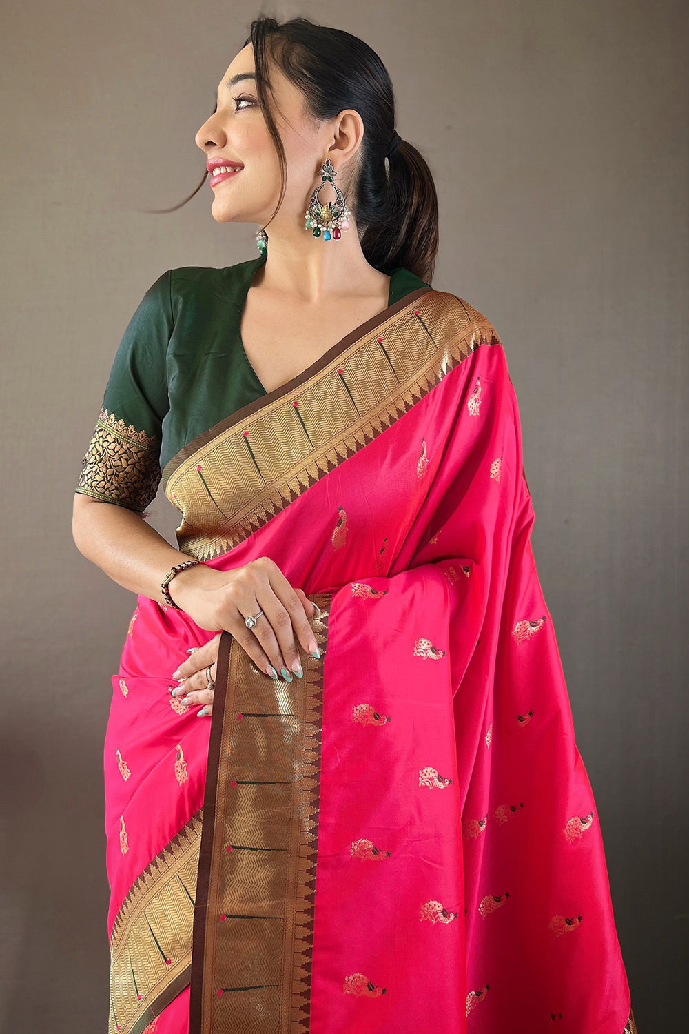 Buy MySilkLove Scarlet Pink Zari Woven Paithani Saree Online