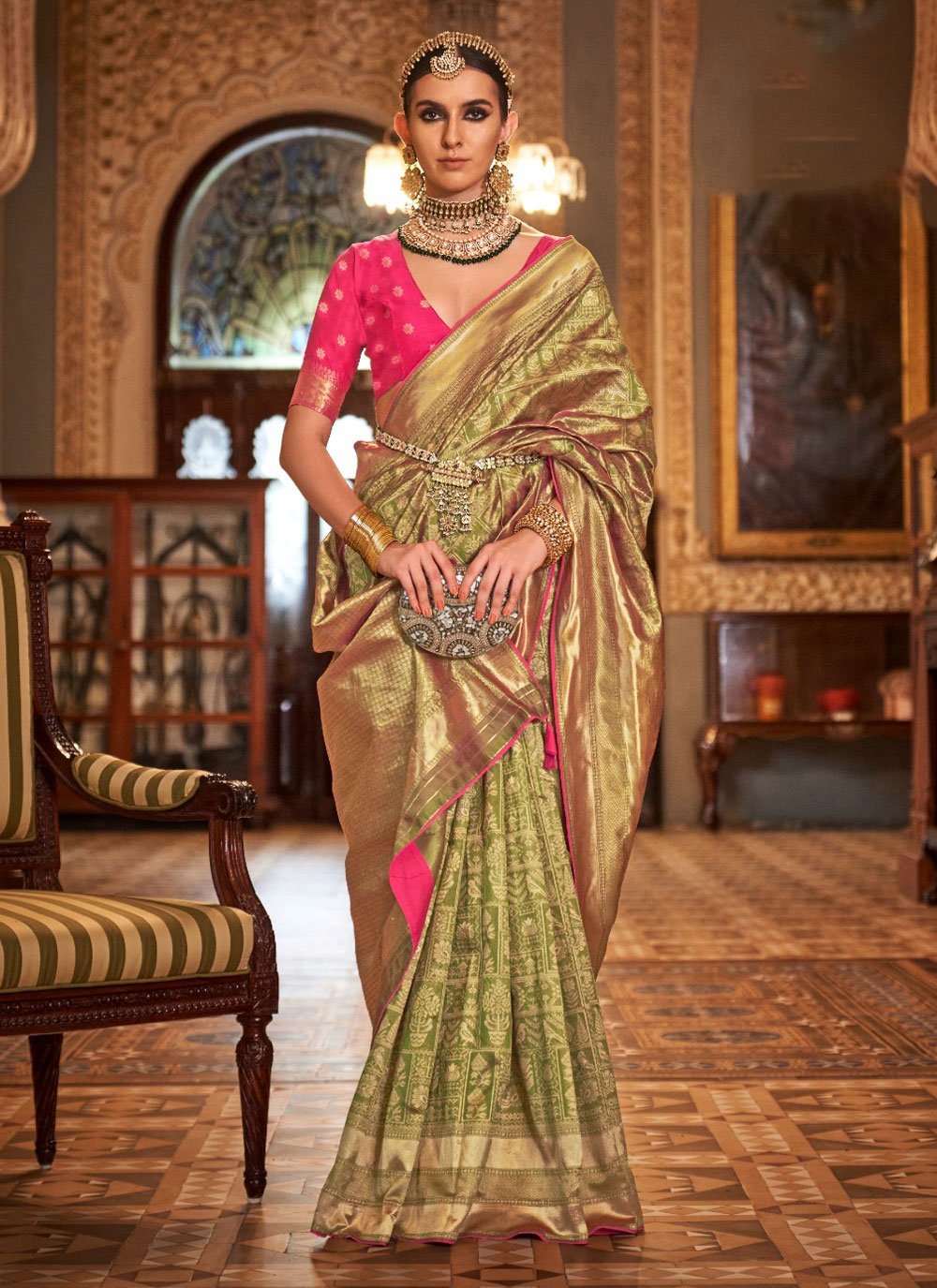 Buy MySilkLove Mehndi Green Woven Patola Silk Saree Online