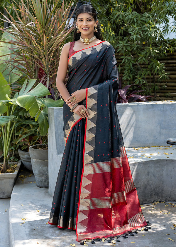 Buy Red Banarasi Silk Saree With Woven Floral Motifs And Unstitched Blouse  Piece Kalki Fashion India