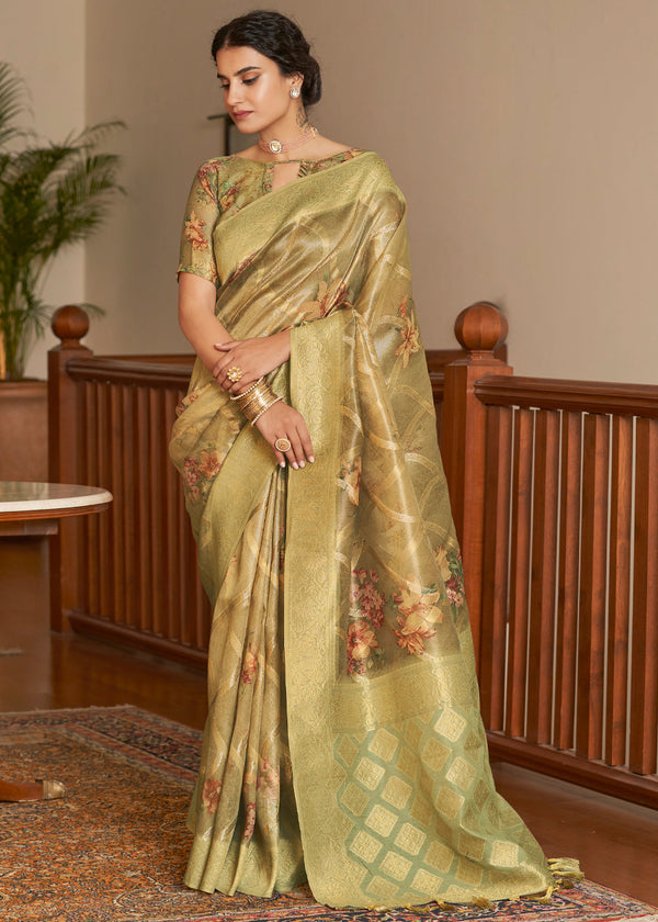Muddy Waters Green Woven Banarasi Tissue Organza Silk Saree