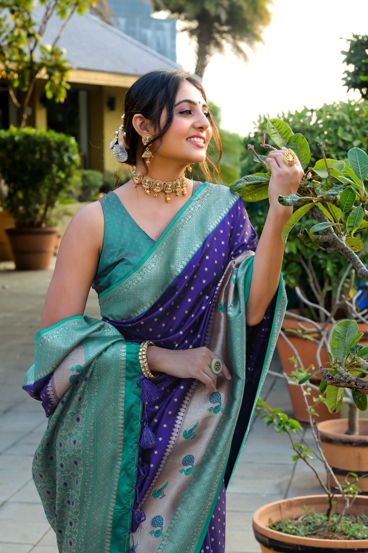 Buy MySilkLove Pacific Blue and Green Banarasi Paithani Silk Saree Online