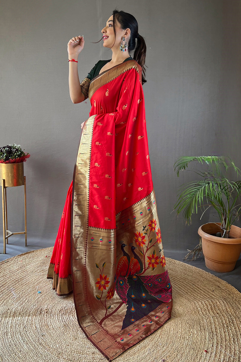 Buy MySilkLove Alizarin Red Zari Woven Paithani Saree Online