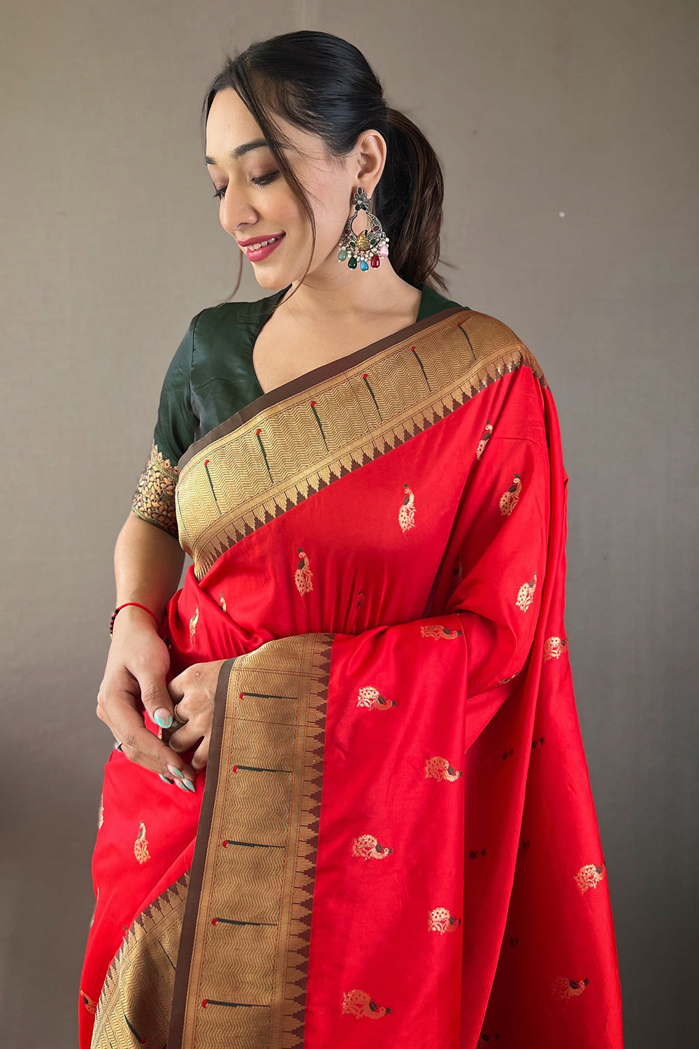 Buy MySilkLove Alizarin Red Zari Woven Paithani Saree Online